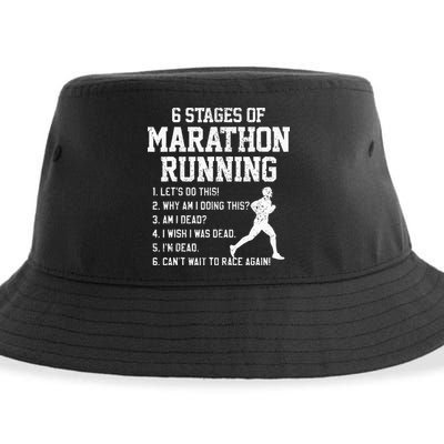 6 Stages Of Marathon Running Funny Runner Gift Sustainable Bucket Hat