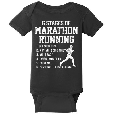 6 Stages Of Marathon Running Funny Runner Gift Baby Bodysuit