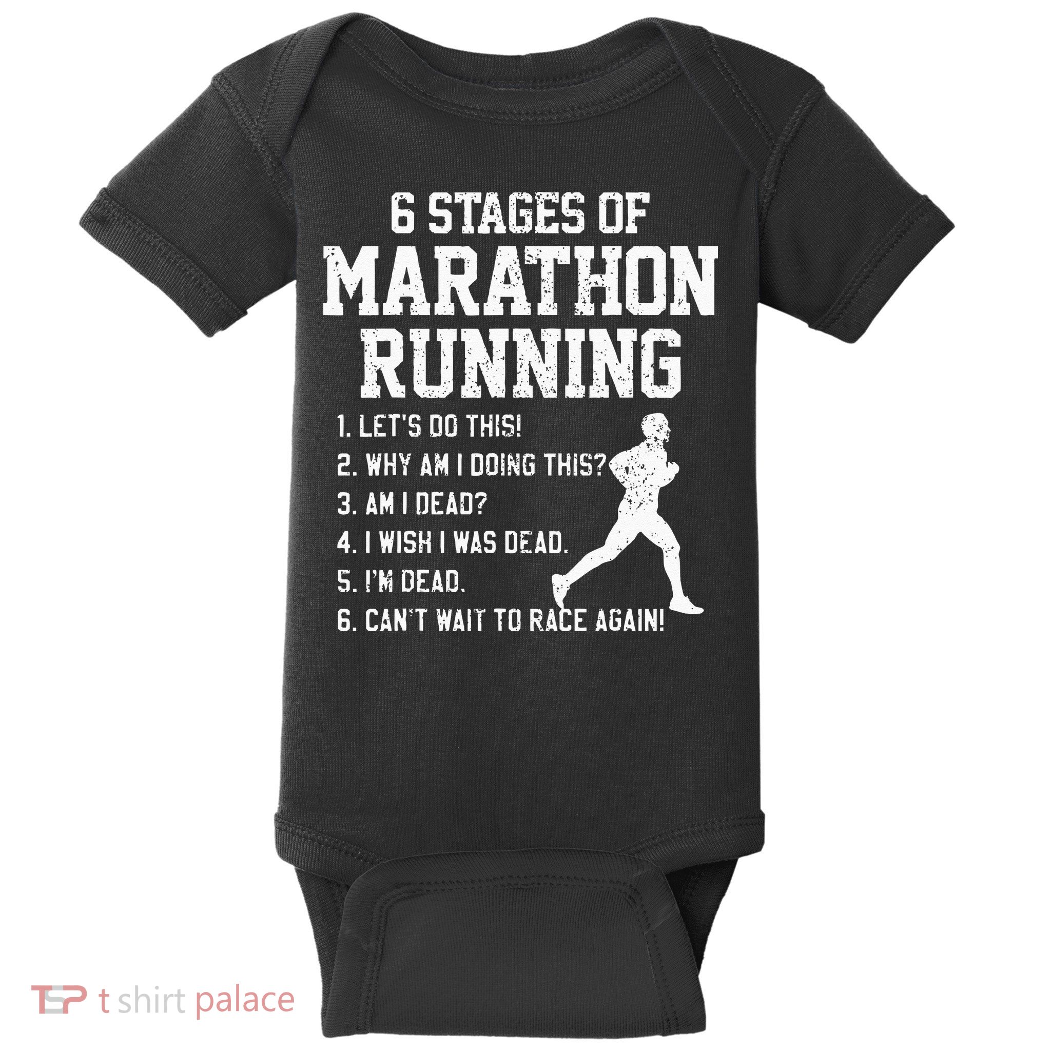 6 Stages Of Marathon Running Funny Runner Gift Baby Bodysuit