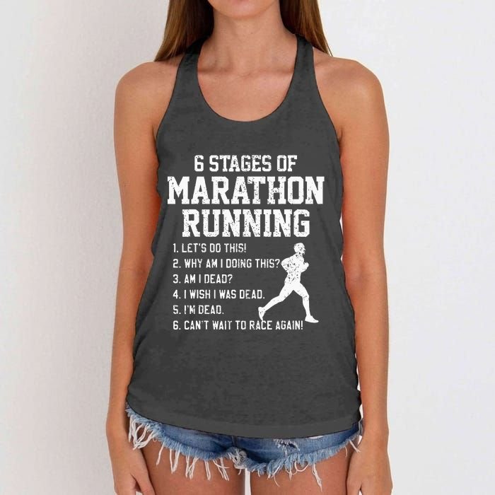 6 Stages Of Marathon Running Funny Runner Gift Women's Knotted Racerback Tank