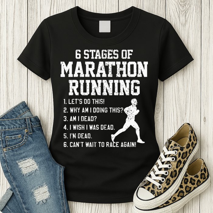 6 Stages Of Marathon Running Funny Runner Gift Womens T-Shirt