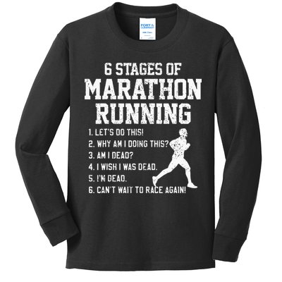 6 Stages Of Marathon Running Funny Runner Gift Kids Long Sleeve Shirt