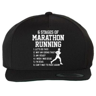 6 Stages Of Marathon Running Funny Runner Gift Wool Snapback Cap