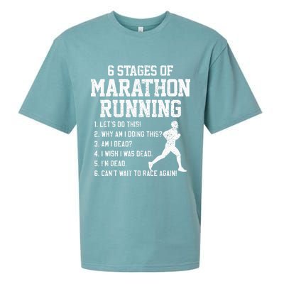 6 Stages Of Marathon Running Funny Runner Gift Sueded Cloud Jersey T-Shirt