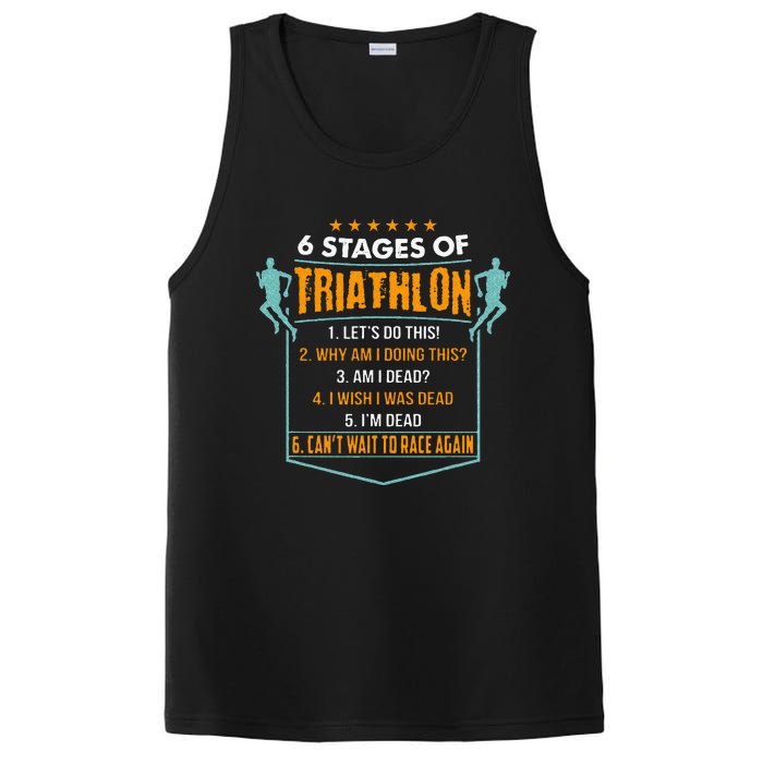 6 Stages Of Triathlon Funny I Triathletes Gift Idea PosiCharge Competitor Tank