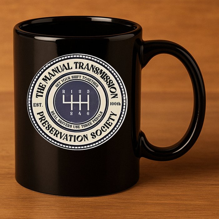 6 Speed The Manual Transmission Preservation Society 11oz C Handle Ceramic Mug