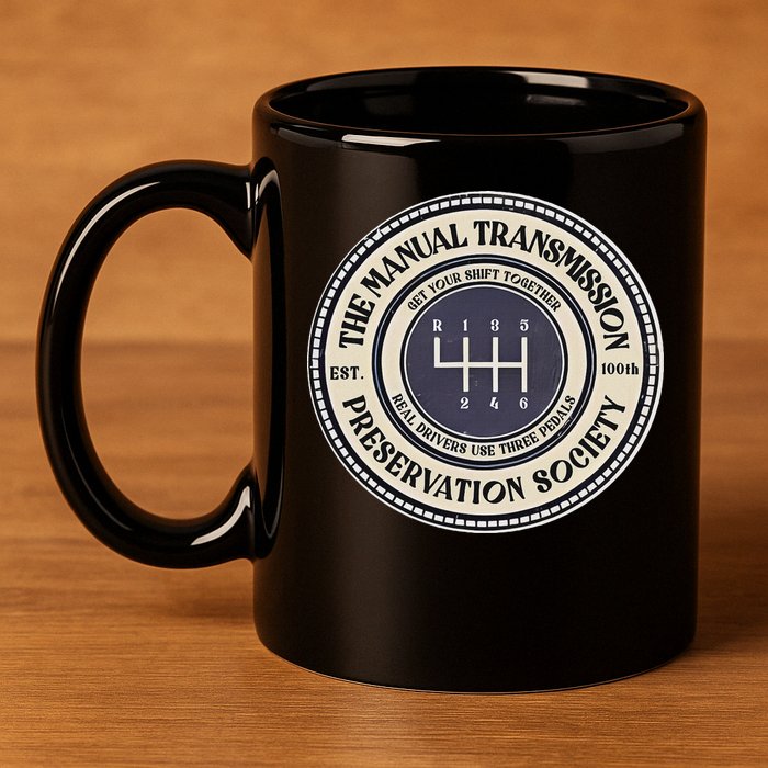 6 Speed The Manual Transmission Preservation Society 11oz C Handle Ceramic Mug