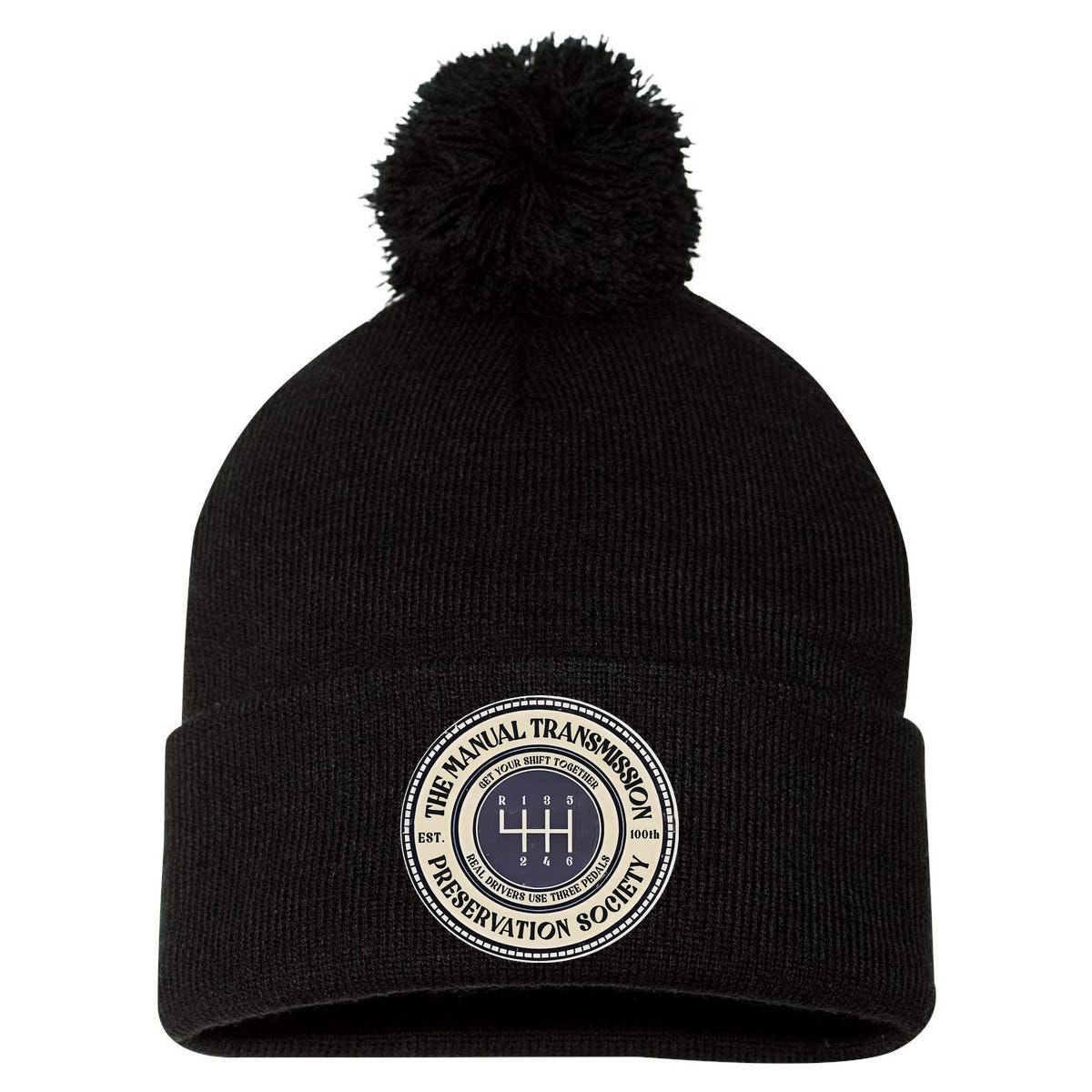 6 Speed The Manual Transmission Preservation Society Pom Pom 12in Knit Beanie