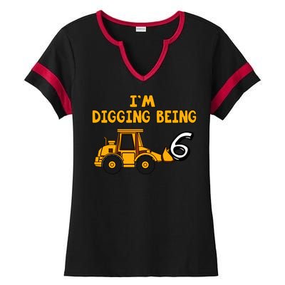 6th Birthday I'm Digging Being Six Ladies Halftime Notch Neck Tee