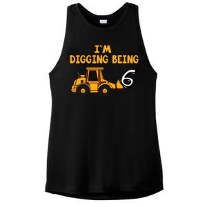 6th Birthday I'm Digging Being Six Ladies PosiCharge Tri-Blend Wicking Tank