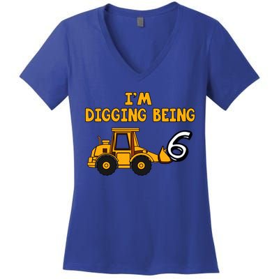 6th Birthday I'm Digging Being Six Women's V-Neck T-Shirt