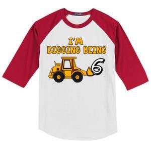 6th Birthday I'm Digging Being Six Kids Colorblock Raglan Jersey