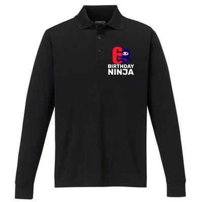 6th Birthday Ninja  Performance Long Sleeve Polo