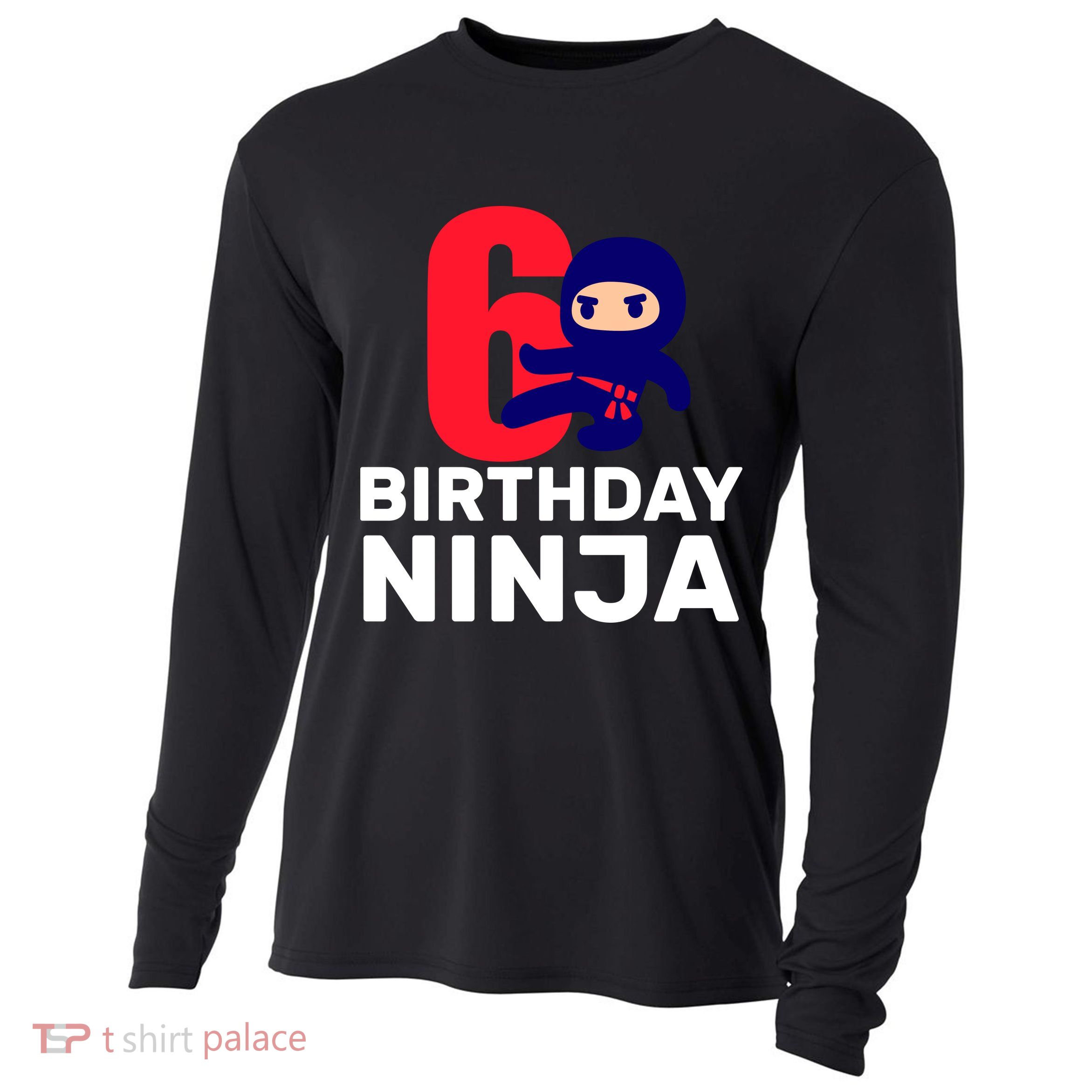6th Birthday Ninja  Cooling Performance Long Sleeve Crew