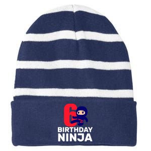 6th Birthday Ninja  Striped Beanie with Solid Band