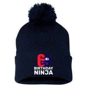 6th Birthday Ninja  Pom Pom 12in Knit Beanie