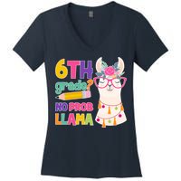 6th Grade? No Prob Llama Women's V-Neck T-Shirt