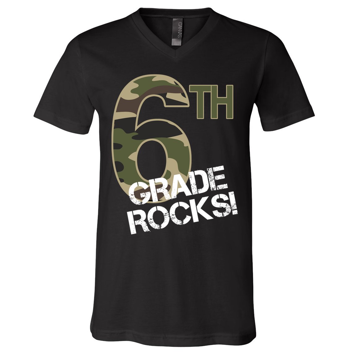 6th Grade Rocks Camo V-Neck T-Shirt