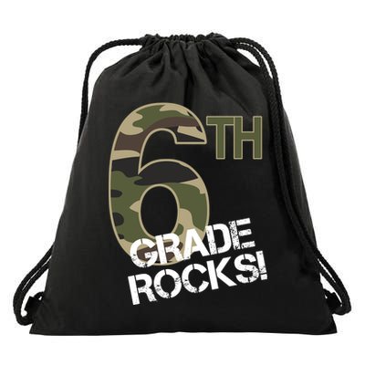 6th Grade Rocks Camo Drawstring Bag