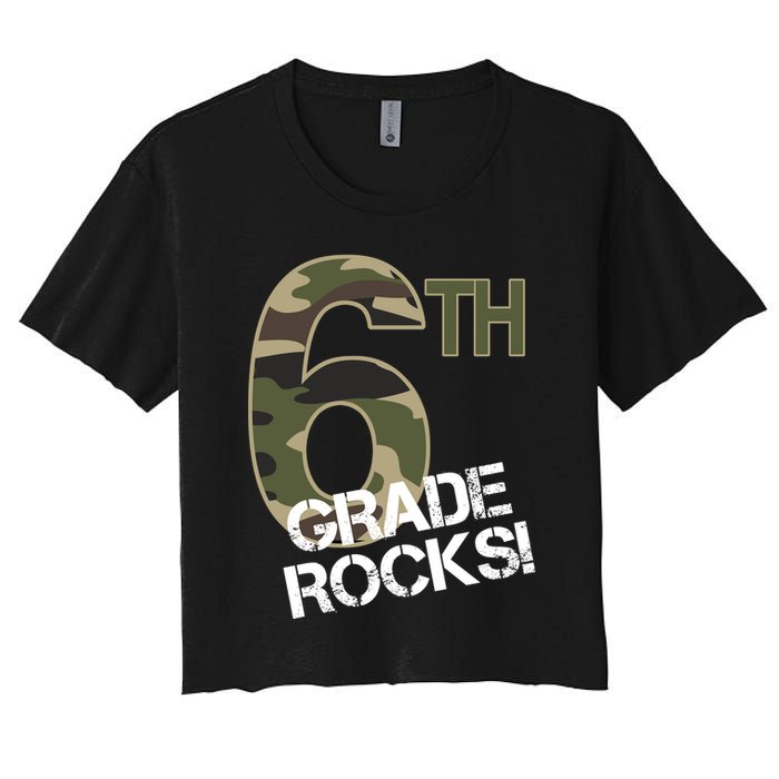 6th Grade Rocks Camo Women's Crop Top Tee