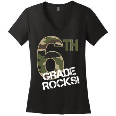 6th Grade Rocks Camo Women's V-Neck T-Shirt