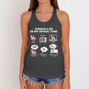 6 Things I Do In My Spare Time ,Farmer Cow Print Cow Stuff Women's Knotted Racerback Tank