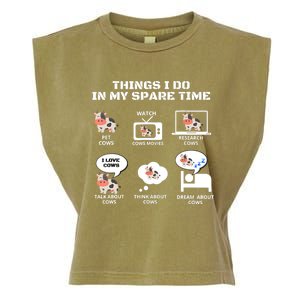 6 Things I Do In My Spare Time ,Farmer Cow Print Cow Stuff Garment-Dyed Women's Muscle Tee