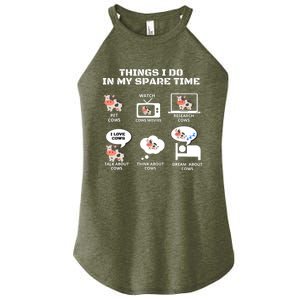 6 Things I Do In My Spare Time ,Farmer Cow Print Cow Stuff Women's Perfect Tri Rocker Tank