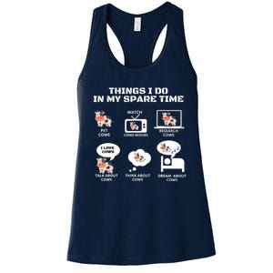 6 Things I Do In My Spare Time ,Farmer Cow Print Cow Stuff Women's Racerback Tank