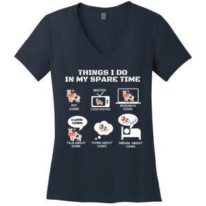 6 Things I Do In My Spare Time ,Farmer Cow Print Cow Stuff Women's V-Neck T-Shirt