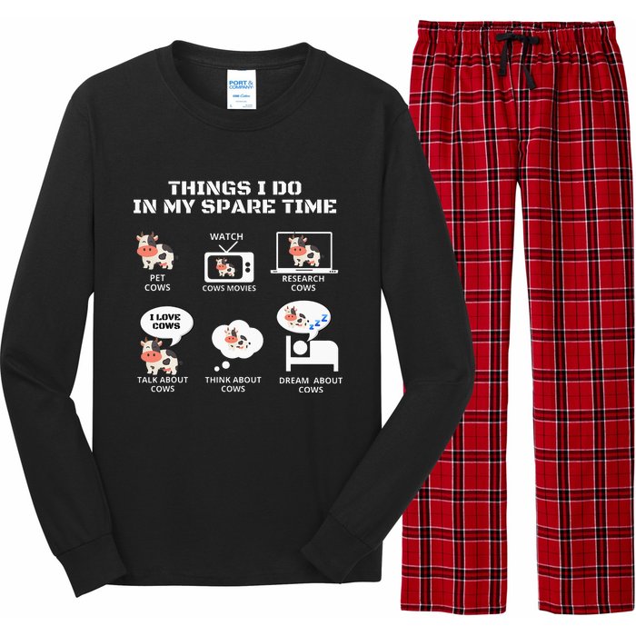 6 Things I Do In My Spare Time Farmer Cow Print Cow Stuff Long Sleeve Pajama Set