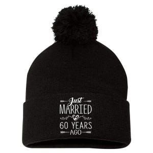 60th Wedding Anniversary - 60 Years Marriage Matching Pom Pom 12in Knit Beanie