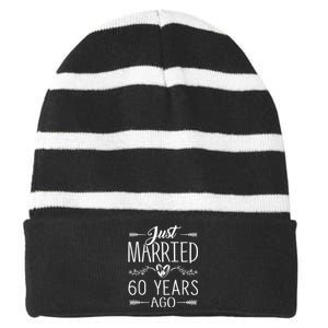 60th Wedding Anniversary - 60 Years Marriage Matching Striped Beanie with Solid Band