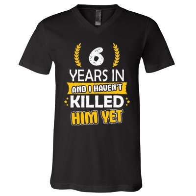 6 Years Anniversary 6th Year Anniversary Gift Idea For Her V-Neck T-Shirt