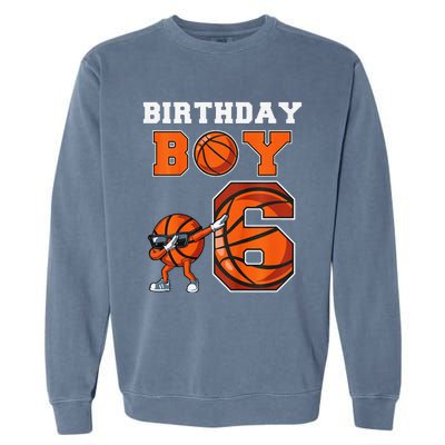 6 Year Basketball Birthday Boy 6th Birthday Party Basketball Garment-Dyed Sweatshirt