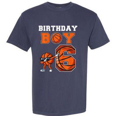 6 Year Basketball Birthday Boy 6th Birthday Party Basketball Garment-Dyed Heavyweight T-Shirt