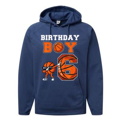 6 Year Basketball Birthday Boy 6th Birthday Party Basketball Performance Fleece Hoodie