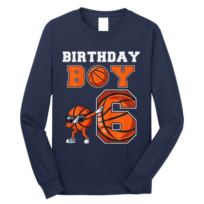 6 Year Basketball Birthday Boy 6th Birthday Party Basketball Long Sleeve Shirt