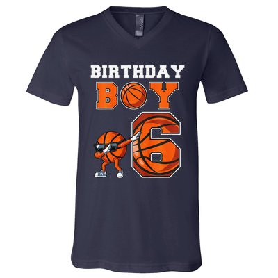 6 Year Basketball Birthday Boy 6th Birthday Party Basketball V-Neck T-Shirt