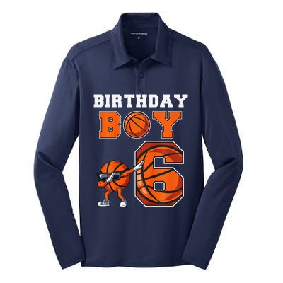 6 Year Basketball Birthday Boy 6th Birthday Party Basketball Silk Touch Performance Long Sleeve Polo