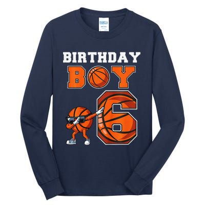 6 Year Basketball Birthday Boy 6th Birthday Party Basketball Tall Long Sleeve T-Shirt