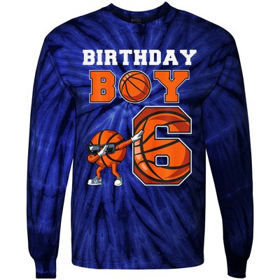 6 Year Basketball Birthday Boy 6th Birthday Party Basketball Tie-Dye Long Sleeve Shirt