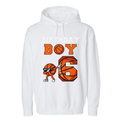 6 Year Basketball Birthday Boy 6th Birthday Party Basketball Garment-Dyed Fleece Hoodie