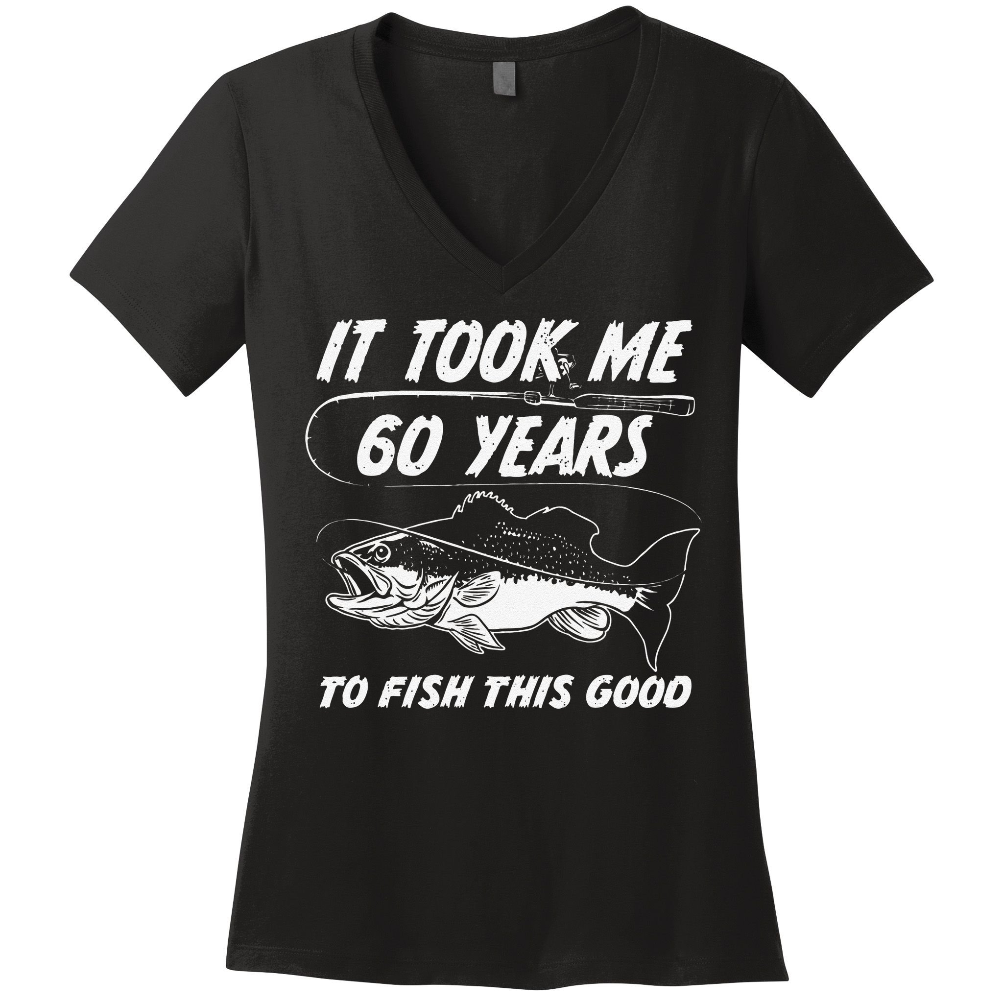 60 Year Old Birthday Fisherman Gifts 60th Fishing Women's V-Neck T-Shirt