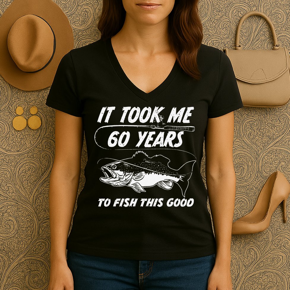 60 Year Old Birthday Fisherman Gifts 60th Fishing Women's V-Neck T-Shirt