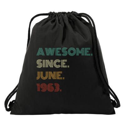 60 Years Old Awesome Since June 1963 60th Birthday Drawstring Bag