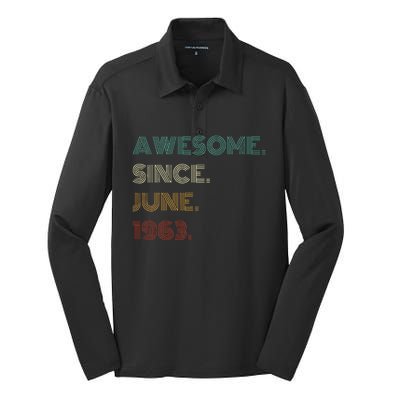 60 Years Old Awesome Since June 1963 60th Birthday Silk Touch Performance Long Sleeve Polo