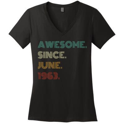 60 Years Old Awesome Since June 1963 60th Birthday Women's V-Neck T-Shirt