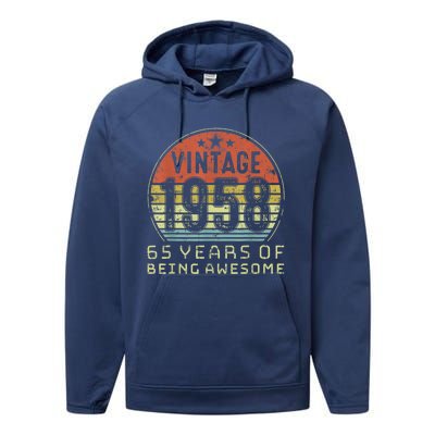 65 Year Old Birthday Vintage 1958 65th Birthday Performance Fleece Hoodie