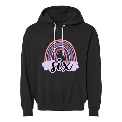 6 Year Old Boho Rainbow Six 6th Birthday Girl Family Party Garment-Dyed Fleece Hoodie